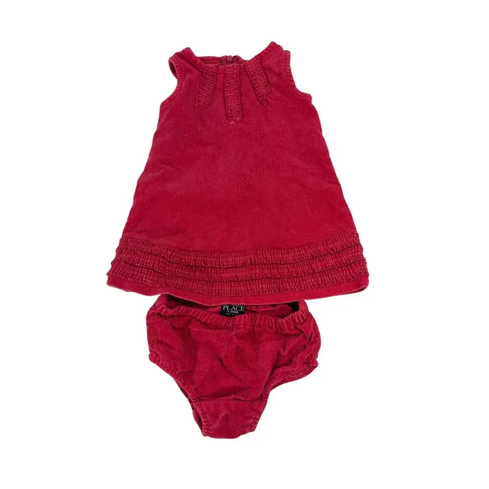 Vintage The Children's Place Corduroy Burgundy Sparkle Dress 6-9 months